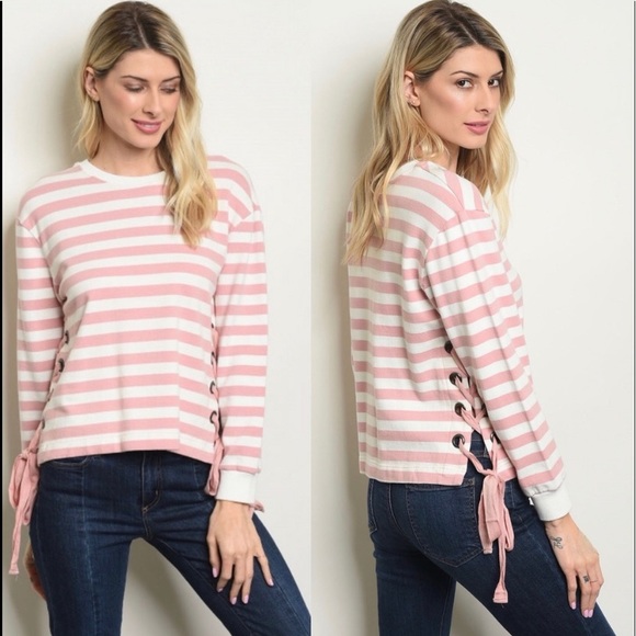 STRIPED lace up sides sweater - Picture 1 of 2